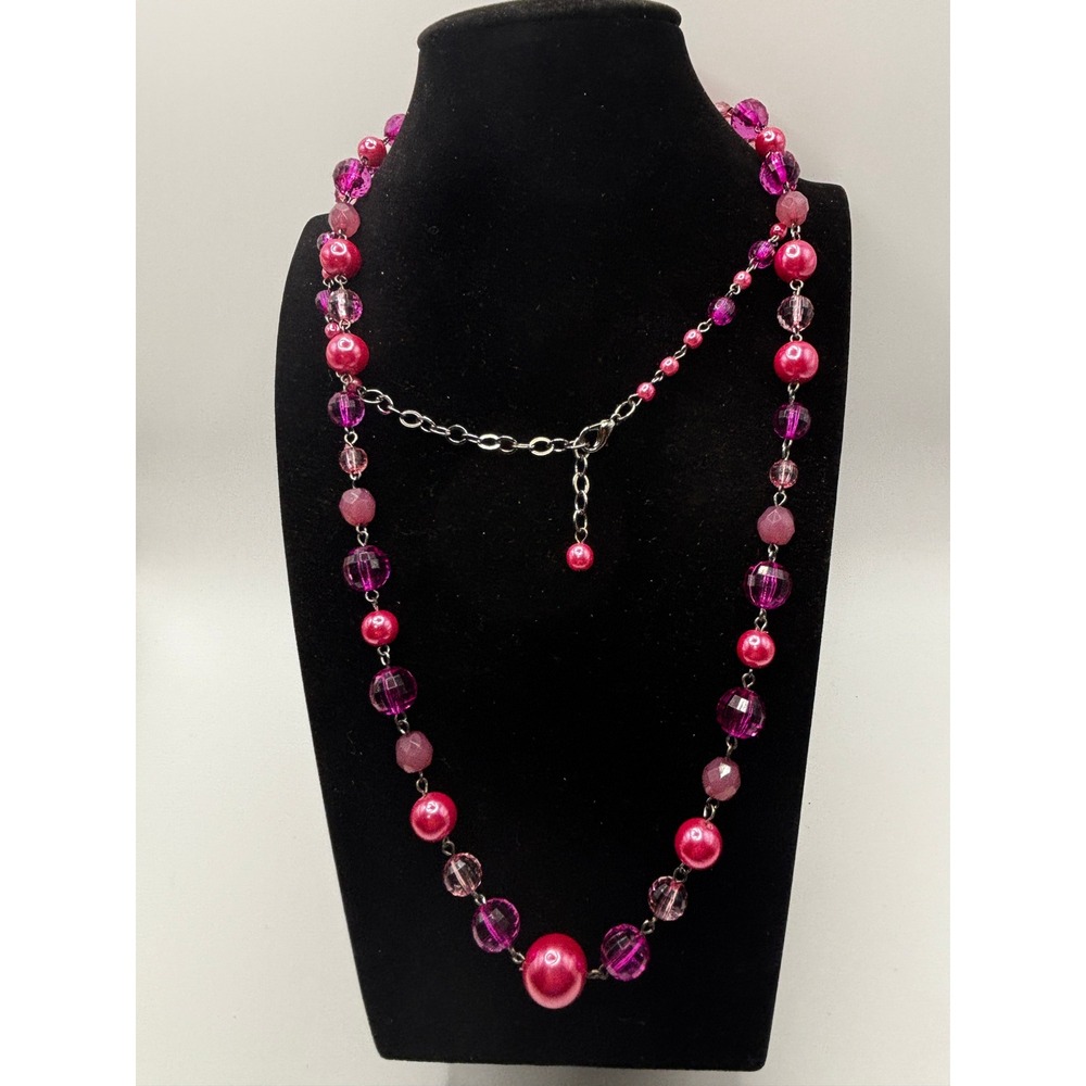 Candie's Beaded Necklace Womens 34"‎ Pink Purple Faux Pearl Faceted Long Chain